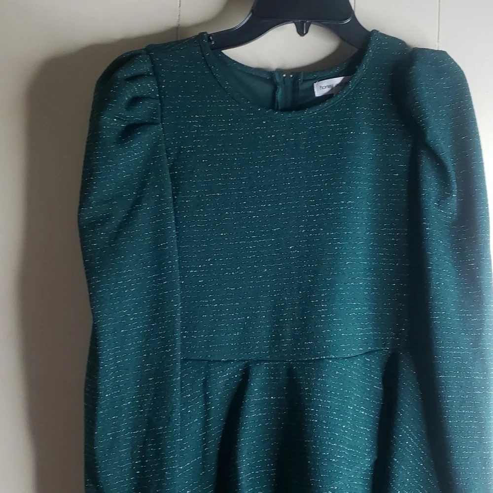 Honey & Rosie Girls  Hunter Green Long Sleeve Ruffles Squin Dress 16